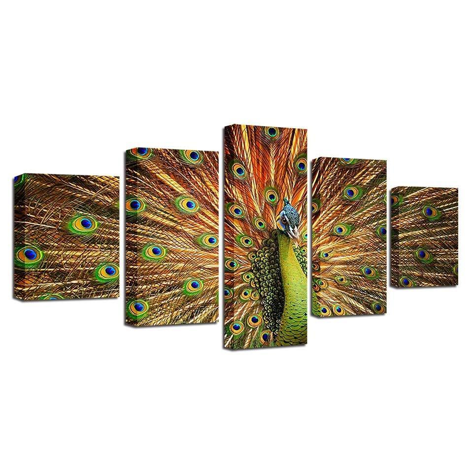 Exquisite Avian Display Five-Panel Wall Art-Original Frame