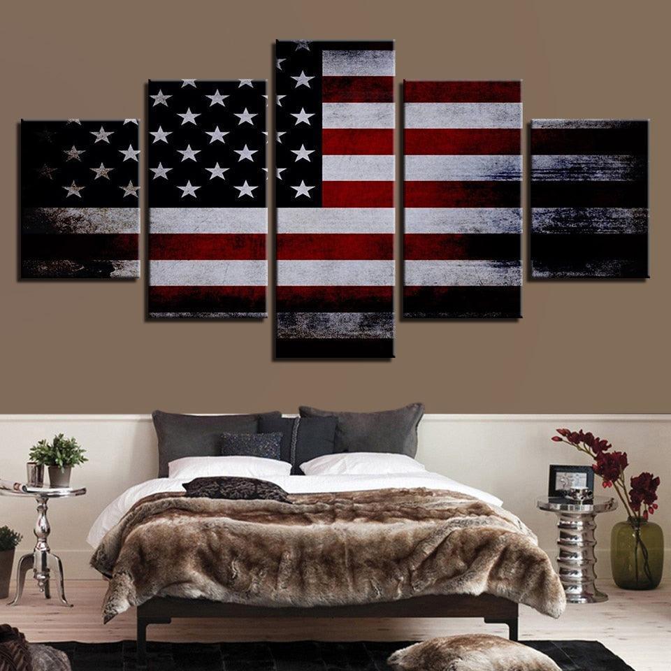 American Flag 5 Piece HD Multi Panel Canvas Wall Art Frame-Original Frame