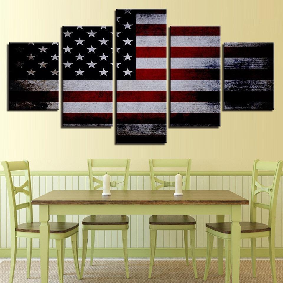 American Flag 5 Piece HD Multi Panel Canvas Wall Art Frame-Original Frame