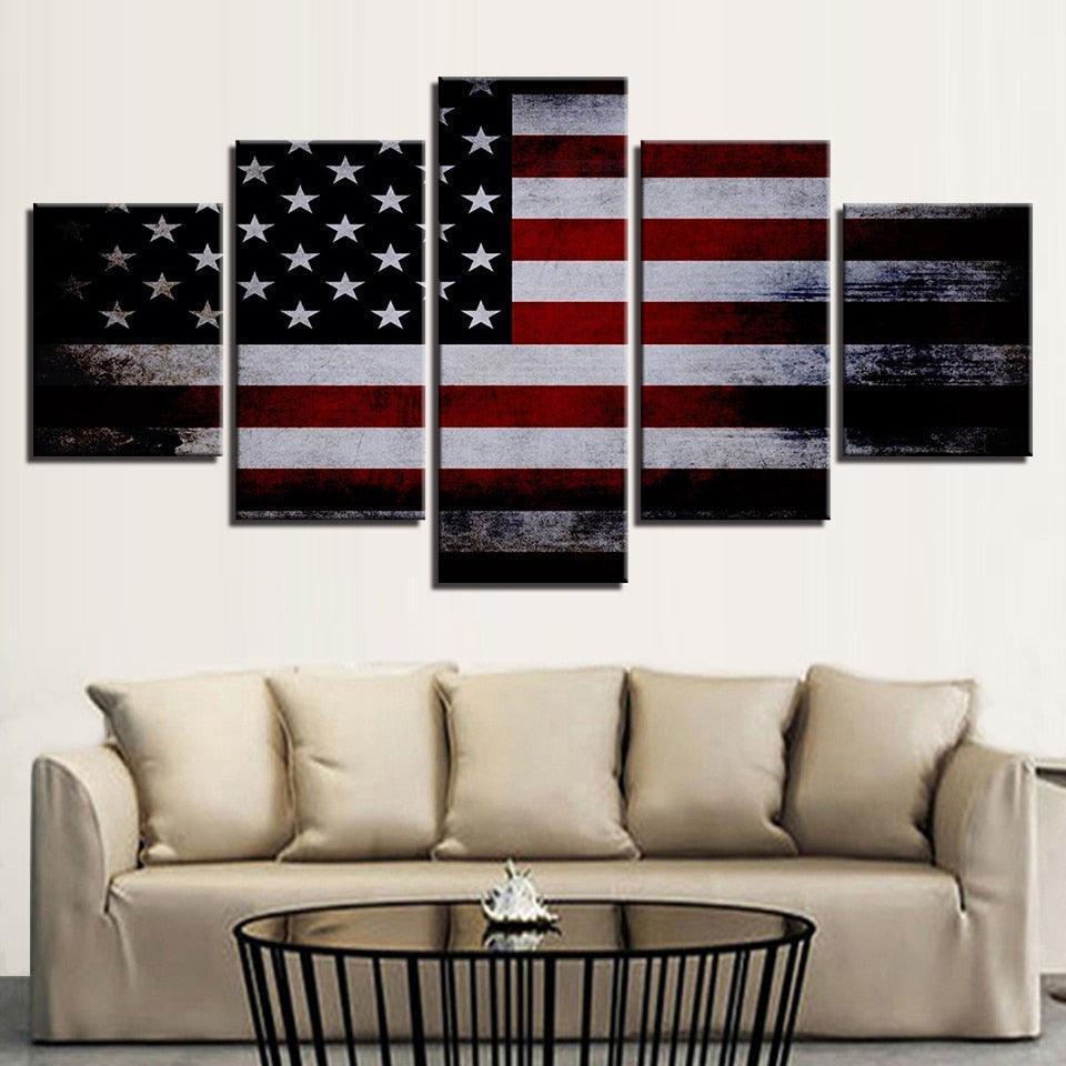 American Flag 5 Piece HD Multi Panel Canvas Wall Art Frame-Original Frame