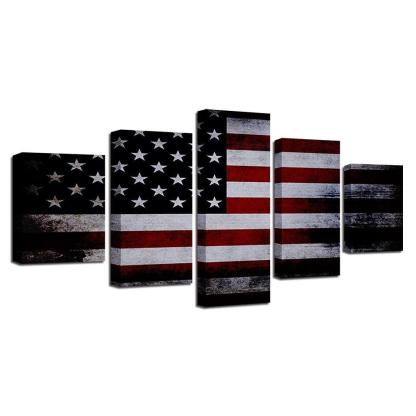 American Flag 5 Piece HD Multi Panel Canvas Wall Art Frame-Original Frame