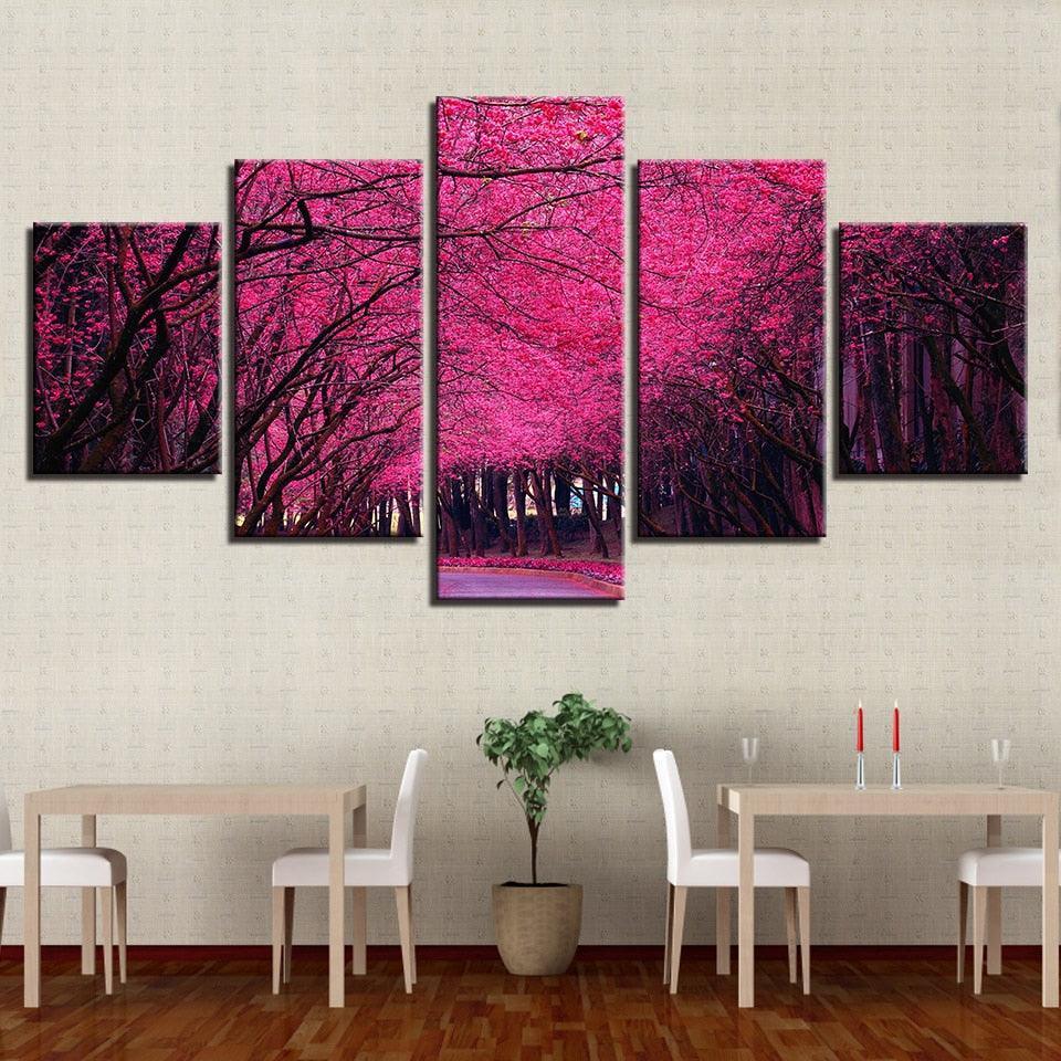 Peach Blossom Forest 5 Piece HD Multi Panel Canvas Wall Art Frame-Original Frame