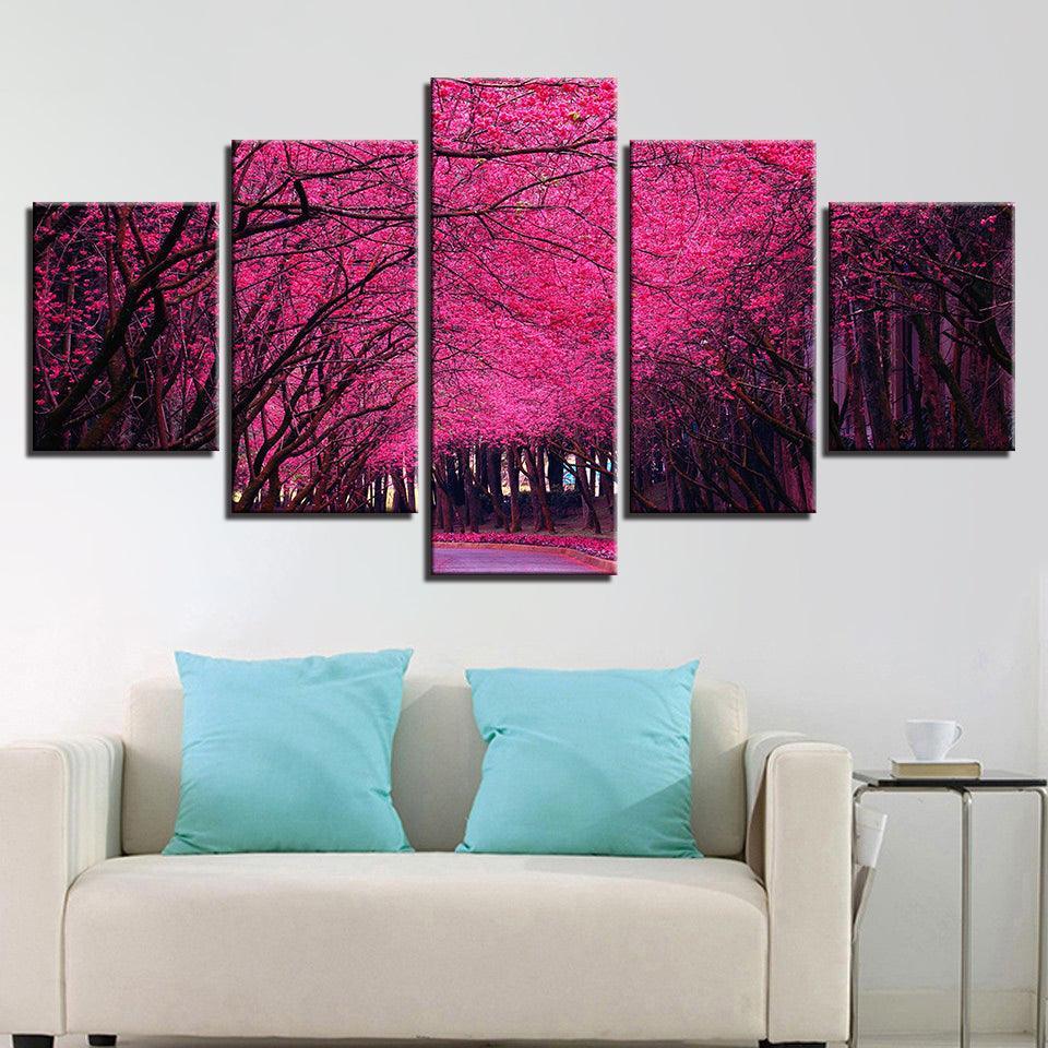 Peach Blossom Forest 5 Piece HD Multi Panel Canvas Wall Art Frame-Original Frame
