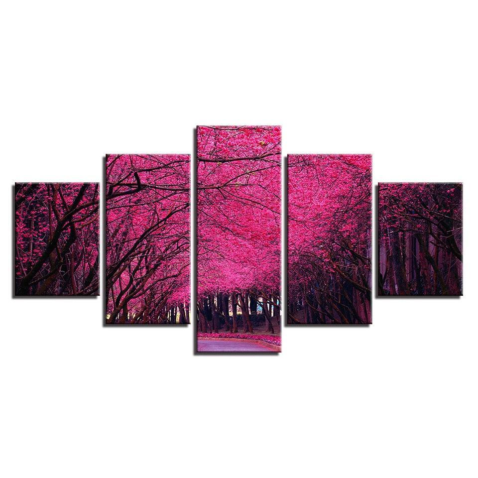 Peach Blossom Forest 5 Piece HD Multi Panel Canvas Wall Art Frame-Original Frame