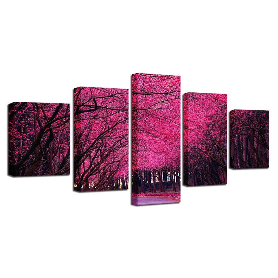 Peach Blossom Forest 5 Piece HD Multi Panel Canvas Wall Art Frame-Original Frame