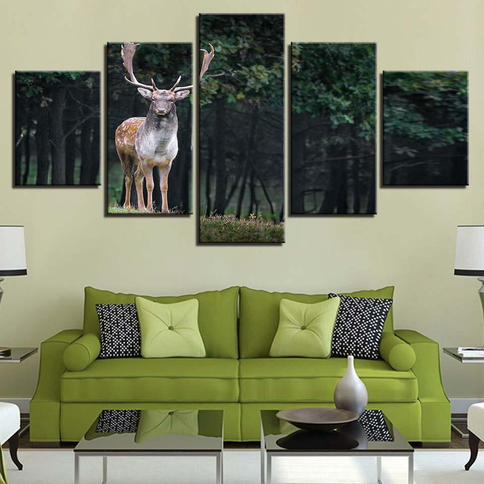 Majestic Deer 5 Piece HD Multi Panel Canvas Wall Art Frame-Original Frame