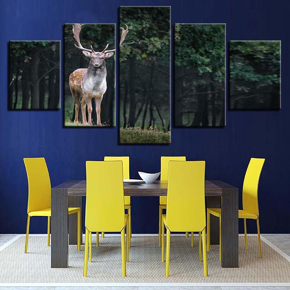 Majestic Deer 5 Piece HD Multi Panel Canvas Wall Art Frame-Original Frame