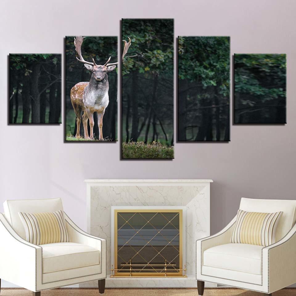 Majestic Deer 5 Piece HD Multi Panel Canvas Wall Art Frame-Original Frame