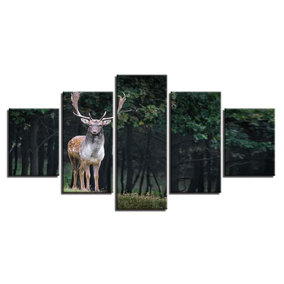 Majestic Deer 5 Piece HD Multi Panel Canvas Wall Art Frame-Original Frame