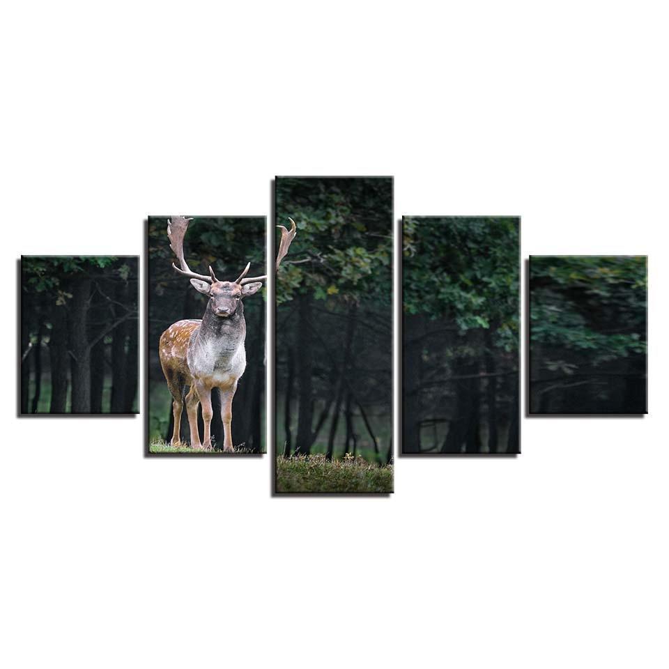 Majestic Deer 5 Piece HD Multi Panel Canvas Wall Art Frame-Original Frame