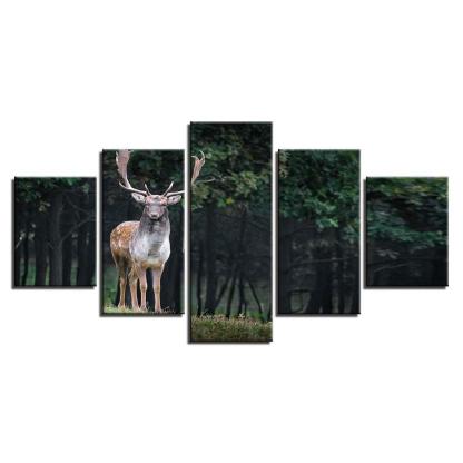 Majestic Deer 5 Piece HD Multi Panel Canvas Wall Art Frame-Original Frame