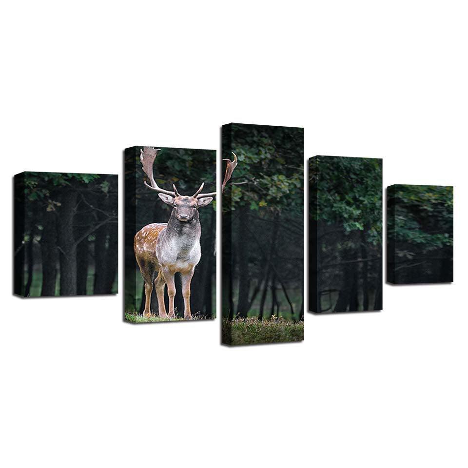 Majestic Deer 5 Piece HD Multi Panel Canvas Wall Art Frame-Original Frame
