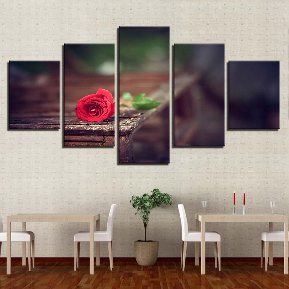Red Rose 5 Piece HD Multi Panel Canvas Wall Art Frame-Original Frame