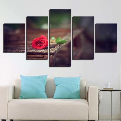 Red Rose 5 Piece HD Multi Panel Canvas Wall Art Frame-Original Frame