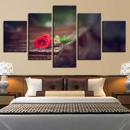 Red Rose 5 Piece HD Multi Panel Canvas Wall Art Frame-Original Frame