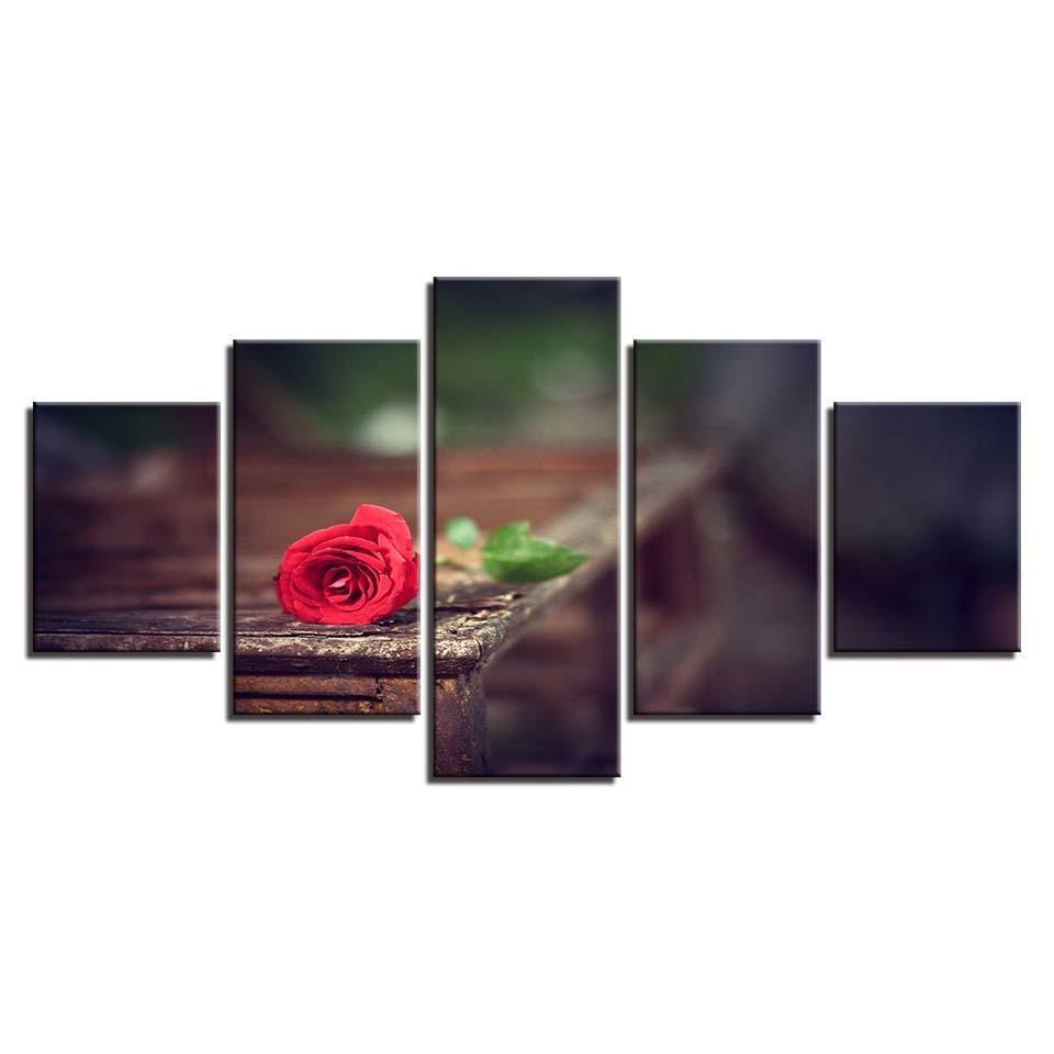 Red Rose 5 Piece HD Multi Panel Canvas Wall Art Frame-Original Frame