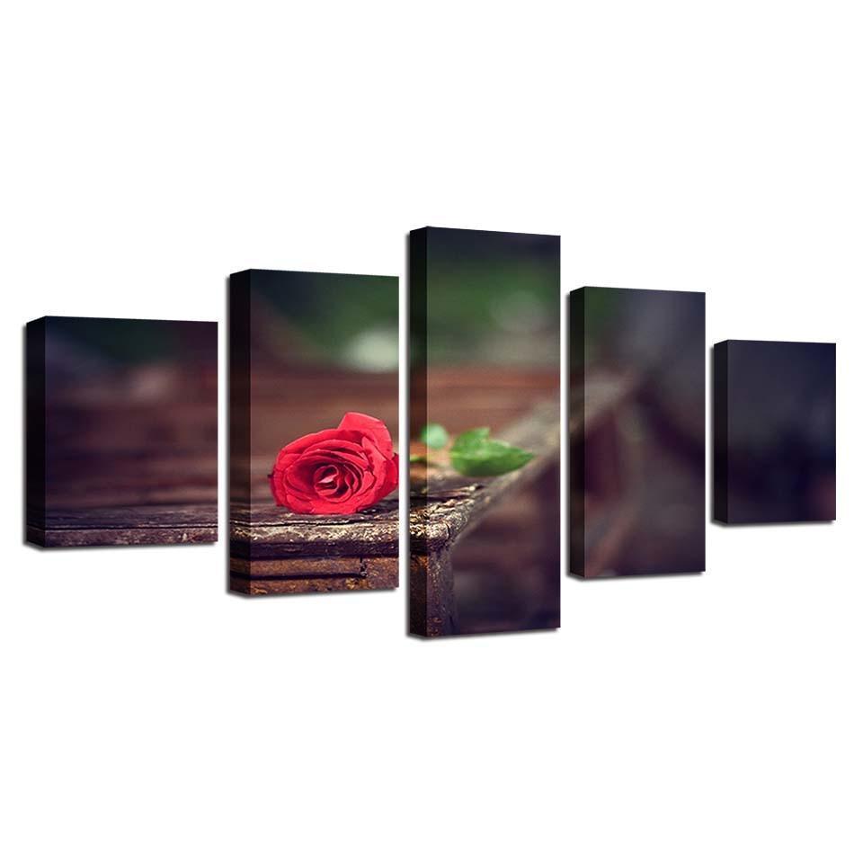 Red Rose 5 Piece HD Multi Panel Canvas Wall Art Frame-Original Frame