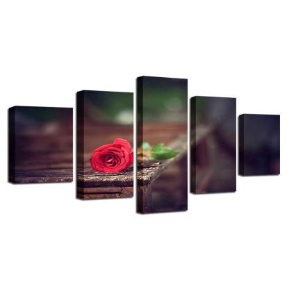 Red Rose 5 Piece HD Multi Panel Canvas Wall Art Frame-Original Frame