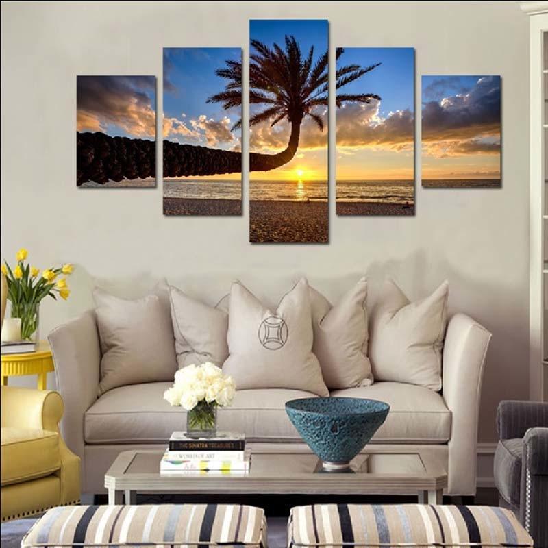 Palm Tree 5 Piece HD Multi Panel Canvas Wall Art Frame-Original Frame