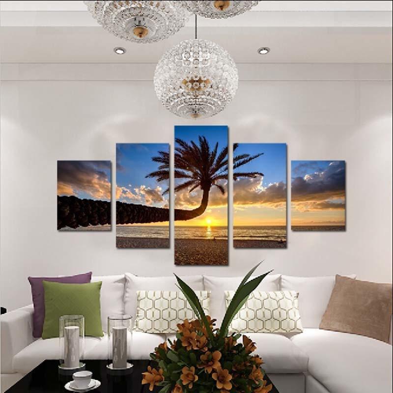 Palm Tree 5 Piece HD Multi Panel Canvas Wall Art Frame-Original Frame