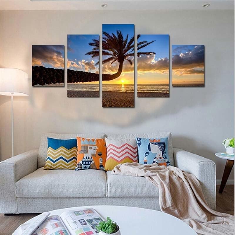 Palm Tree 5 Piece HD Multi Panel Canvas Wall Art Frame-Original Frame