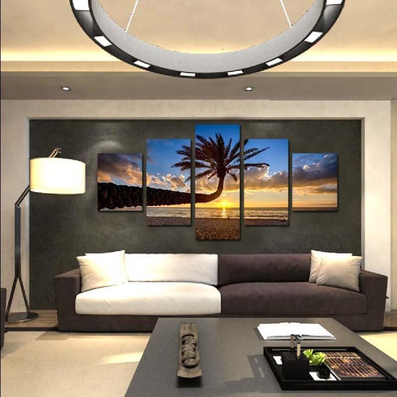 Palm Tree 5 Piece HD Multi Panel Canvas Wall Art Frame-Original Frame