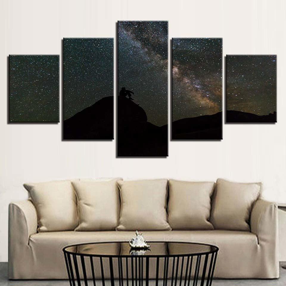 Starry Night 5 Piece HD Multi Panel Canvas Wall Art Frame-Original Frame