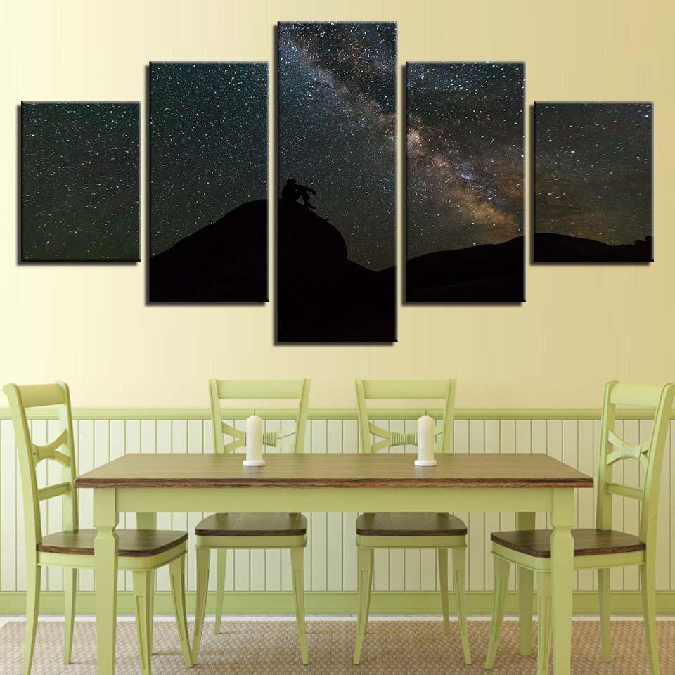 Starry Night 5 Piece HD Multi Panel Canvas Wall Art Frame-Original Frame
