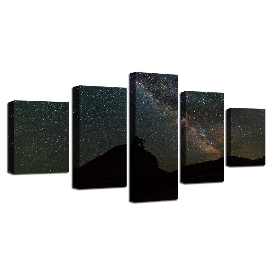 Starry Night 5 Piece HD Multi Panel Canvas Wall Art Frame-Original Frame