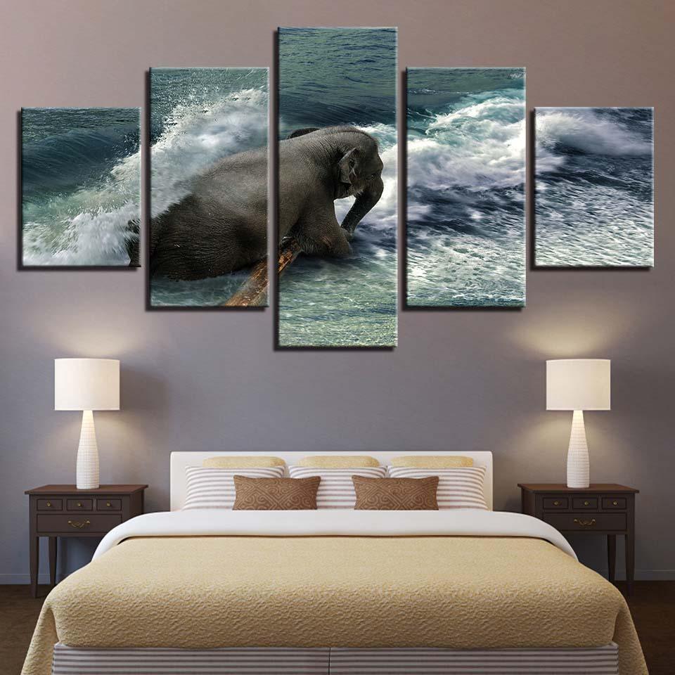 Elephant in the Ocean 5 Piece HD Multi Panel Canvas Wall Art Frame-Original Frame