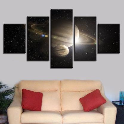 Saturn in Space 5 Piece HD Multi Panel Canvas Wall Art Frame-Original Frame