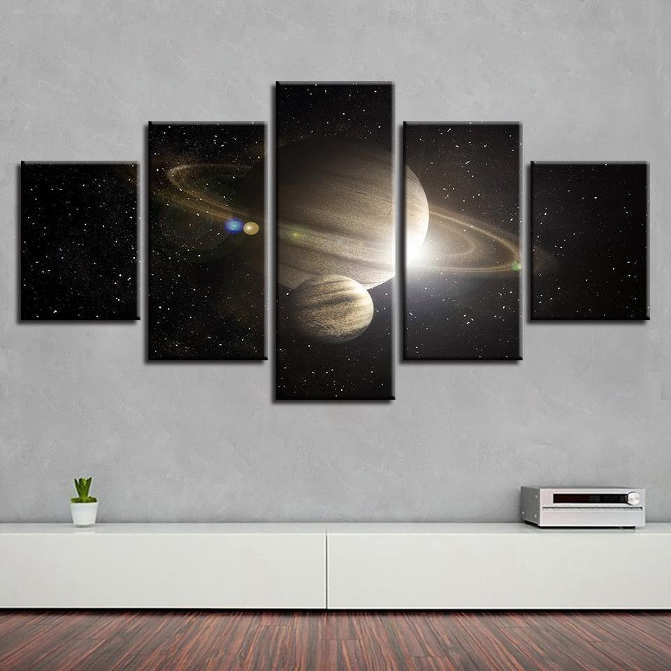 Saturn in Space 5 Piece HD Multi Panel Canvas Wall Art Frame-Original Frame