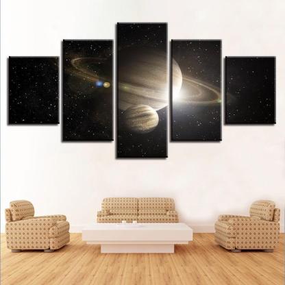 Saturn in Space 5 Piece HD Multi Panel Canvas Wall Art Frame-Original Frame
