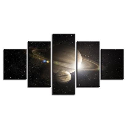 Saturn in Space 5 Piece HD Multi Panel Canvas Wall Art Frame-Original Frame