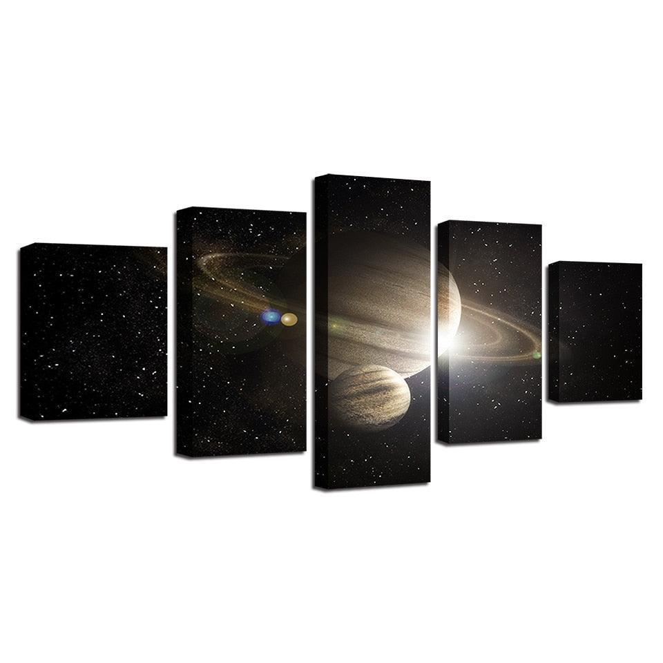 Saturn in Space 5 Piece HD Multi Panel Canvas Wall Art Frame-Original Frame