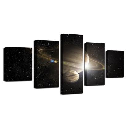 Saturn in Space 5 Piece HD Multi Panel Canvas Wall Art Frame-Original Frame