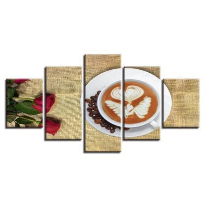 Coffee & Roses 5 Piece HD Multi Panel Canvas Wall Art Frame-Original Frame