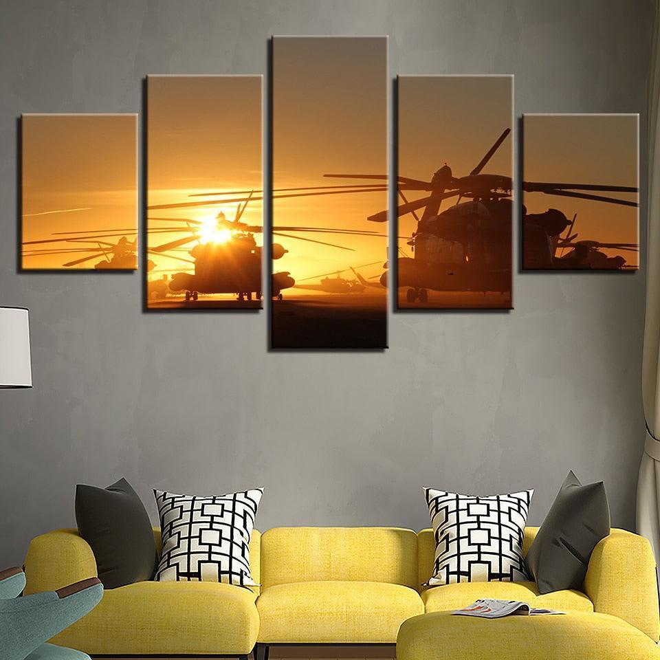 Sunset Airplane 5 Piece HD Multi Panel Canvas Wall Art Frame-Original Frame