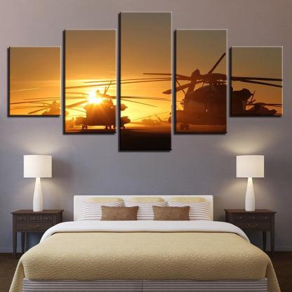 Sunset Airplane 5 Piece HD Multi Panel Canvas Wall Art Frame-Original Frame