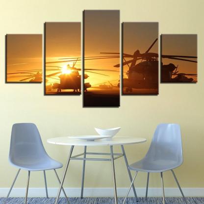 Sunset Airplane 5 Piece HD Multi Panel Canvas Wall Art Frame-Original Frame