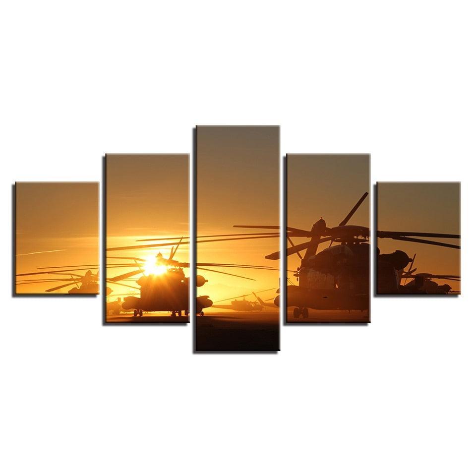 Sunset Airplane 5 Piece HD Multi Panel Canvas Wall Art Frame-Original Frame