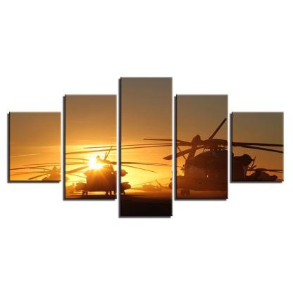 Sunset Airplane 5 Piece HD Multi Panel Canvas Wall Art Frame-Original Frame