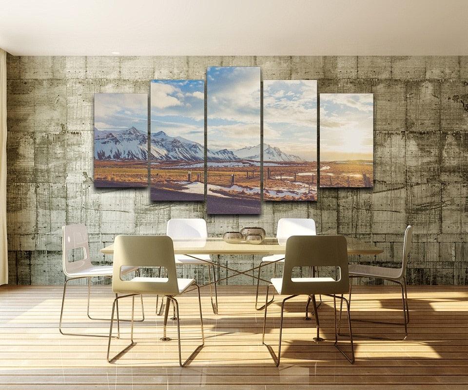 Vintage Snow Mountain 5 Piece HD Multi Panel Canvas Wall Art Frame-Original Frame