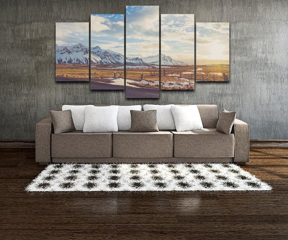 Vintage Snow Mountain 5 Piece HD Multi Panel Canvas Wall Art Frame-Original Frame