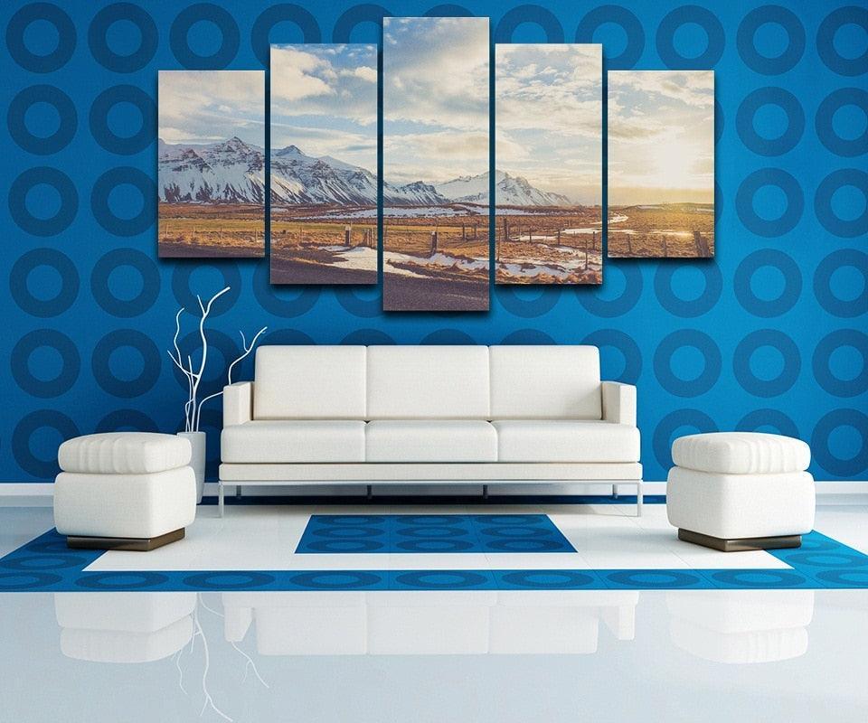 Vintage Snow Mountain 5 Piece HD Multi Panel Canvas Wall Art Frame-Original Frame