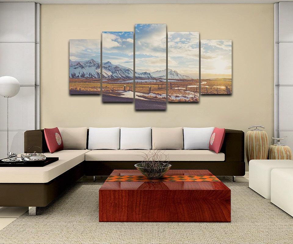 Vintage Snow Mountain 5 Piece HD Multi Panel Canvas Wall Art Frame-Original Frame