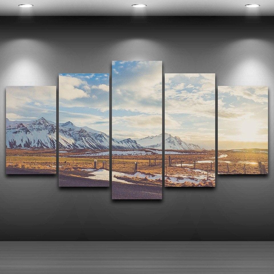 Vintage Snow Mountain 5 Piece HD Multi Panel Canvas Wall Art Frame-Original Frame