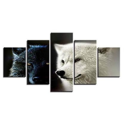 Animal Wolf Couple 5 Piece HD Multi Panel Canvas Wall Art Frame-Original Frame