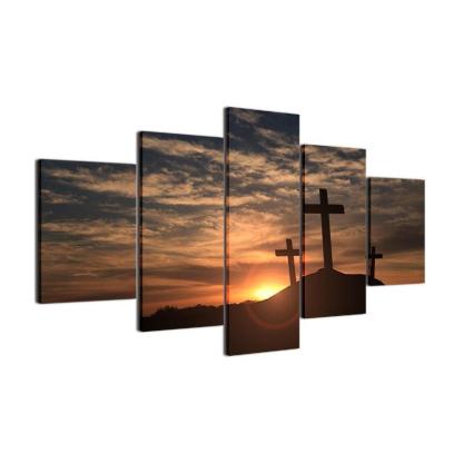 Sunrise in Crosses 5 Piece HD Multi Panel Canvas Wall Art Frame-Original Frame