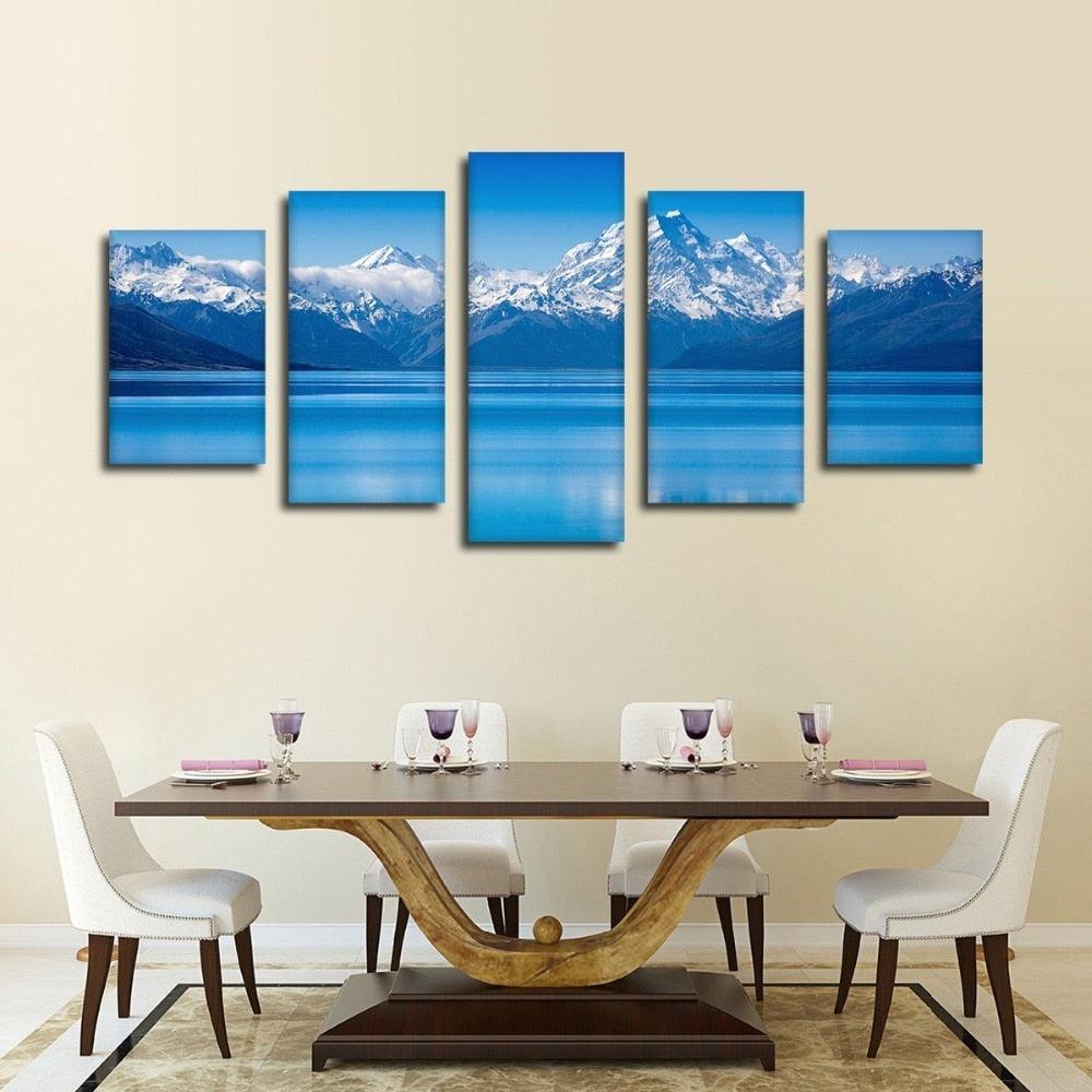 Snow Mountains 5 Piece HD Multi Panel Canvas Wall Art Frame-Original Frame